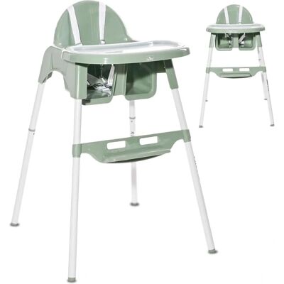 Silla alta Amaro verde oscuro de Lorelli con mesa doble y funciones Silla alta Amaro verde oscuro de Lorelli con mesa doble y funciones