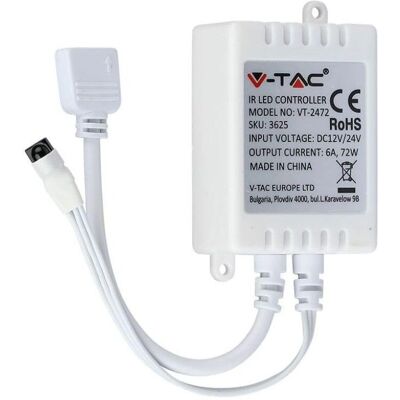 Contrôleur RGB V-TAC - Infrarouge, Télécommande 24 Touches, 12/24V - Bande LED Contrôleur RGB V-TAC - Infrarouge, Télécommande 24 Touches, 12/24V - Bande LED