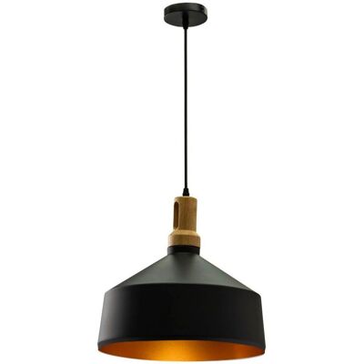 V-TAC - Pendelleuchte aus Metall mit Holzdeckel E27 Max 60W - Schwarz V-TAC - Pendelleuchte aus Metall mit Holzdeckel E27 Max 60W - Schwarz