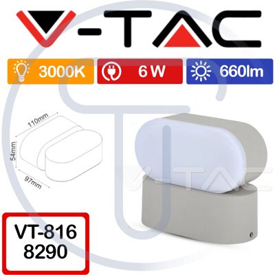 V-tac VT-816 Lampada LED da Parete - Girevole, 6W, 3000K V-tac VT-816 Lampada LED da Parete - Girevole, 6W, 3000K