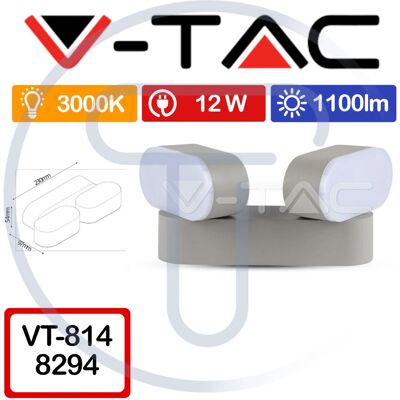 V-TAC VT-814 Lampada da Parete - 12W, Grigia, Teste Regolabili - Interno/Esterno V-TAC VT-814 Lampada da Parete - 12W, Grigia, Teste Regolabili - Interno/Esterno