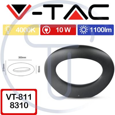 V-TAC VT-811 Lampada da parete - LED 10W, Rotonda, Nera - Interni/Esterni V-TAC VT-811 Lampada da parete - LED 10W, Rotonda, Nera - Interni/Esterni