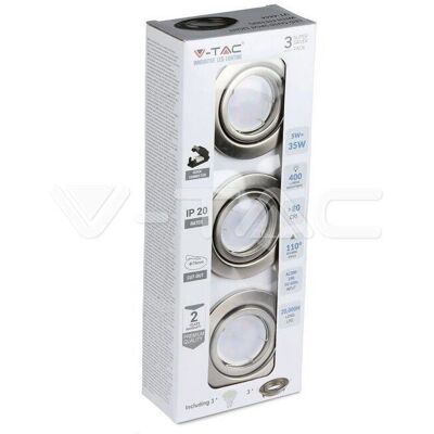 Kit 3 Faretti LED GU10 Satinato Nickel - 5W, regolabili Kit 3 Faretti LED GU10 Satinato Nickel - 5W, regolabili