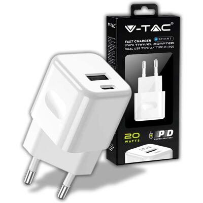 V-Tac VT-5320-B USB-laddare - Snabbladdare 20W reseadapter V-Tac VT-5320-B USB-laddare - Snabbladdare 20W reseadapter