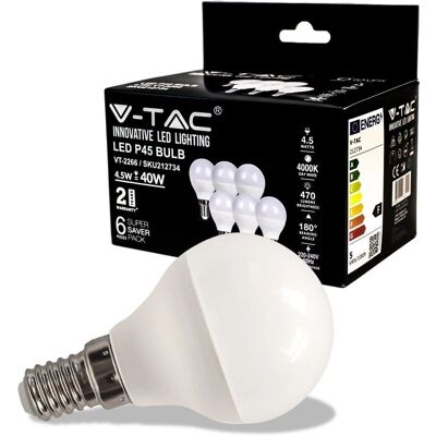 V-TAC VT-2266 Lampadina LED Globo Mini - 4.5W, 4000K, Interno V-TAC VT-2266 Lampadina LED Globo Mini - 4.5W, 4000K, Interno