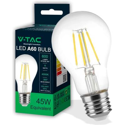 V-TAC VT-1887 LED Glühbirne - 6W Natürliche weiße E27 600LM V-TAC VT-1887 LED Glühbirne - 6W Natürliche weiße E27 600LM