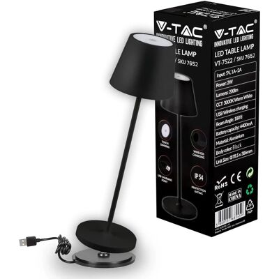 Lampada da tavolo V-tac VT-7522 - 3000K - Dimmerabile - Ricaricabile - Nero Lampada da tavolo V-tac VT-7522 - 3000K - Dimmerabile - Ricaricabile - Nero
