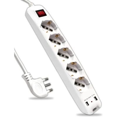 V-TAC Förlängningssladd med strömbrytare - 5 uttag 10/16A USB V-TAC Förlängningssladd med strömbrytare - 5 uttag 10/16A USB