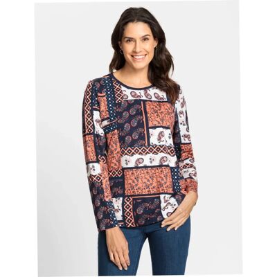 Helline Modell Patchwork Baumwoll-Modal Langarmshirt - T-Shirt Helline Modell Patchwork Baumwoll-Modal Langarmshirt - T-Shirt