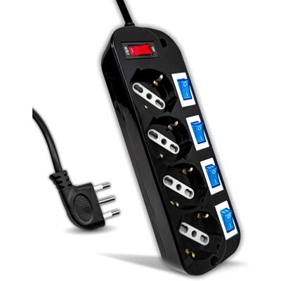 V-TAC Verlengsnoer 4 Stopcontacten 10/16A Bipasso/Schuko - Overbelastingsbeveiliging V-TAC Verlengsnoer 4 Stopcontacten 10/16A Bipasso/Schuko - Overbelastingsbeveiliging