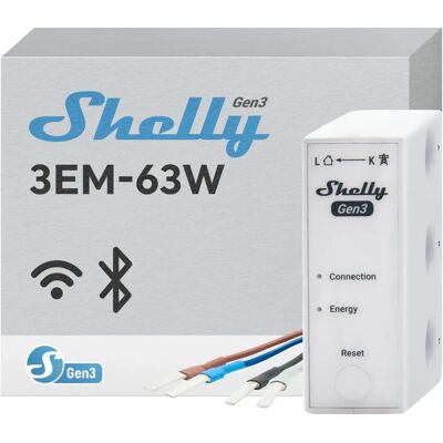Shelly 3EM-63W Gen3 Energy Meter - Supports 63A, Real-Time Monitoring Shelly 3EM-63W Gen3 Energy Meter - Supports 63A, Real-Time Monitoring