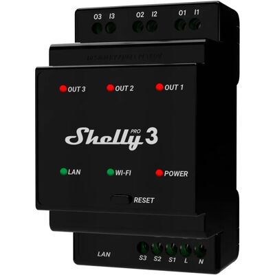 Shelly Pro 3 - Multi-fase Wi-Fi Relé - Bryterrelé Shelly Pro 3 - Multi-fase Wi-Fi Relé - Bryterrelé