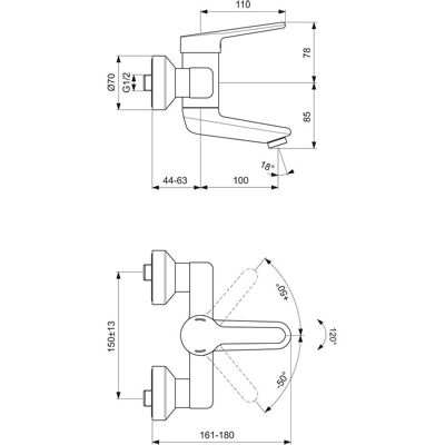 Ideal Standard BC114AA Wand-Waschtisch-Armatur Ceraplus 5l/min. Chrom Ideal Standard BC114AA Wand-Waschtisch-Armatur Ceraplus 5l/min. Chrom