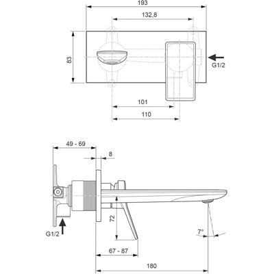 Miscelatore lavabo a parete Ideal Standard Conca - Rosetta quadrata - Bocca 180mm - Cromato Miscelatore lavabo a parete Ideal Standard Conca - Rosetta quadrata - Bocca 180mm - Cromato