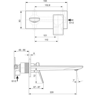 Ideal Standard Wand-Waschtischarmatur - 225mm Ausladung - Eckige Rosette - Einhebel Ideal Standard Wand-Waschtischarmatur - 225mm Ausladung - Eckige Rosette - Einhebel