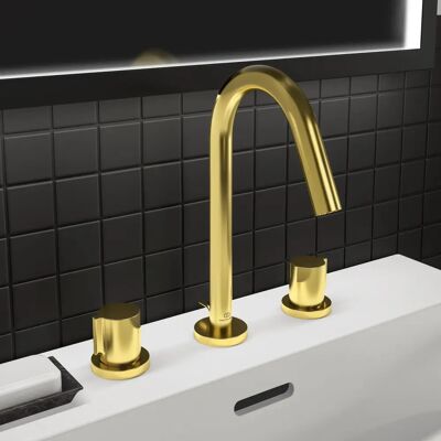 Ideal - Amestecător pentru chiuvetă cu 3 găuri - Drenaj automată - Finisaj auriu periat Ideal - Amestecător pentru chiuvetă cu 3 găuri - Drenaj automată - Finisaj auriu periat