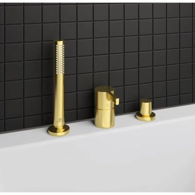 Ideal - Mismelatore baie cu 3 orificii Aur periat - Cada Ideal - Mismelatore baie cu 3 orificii Aur periat - Cada
