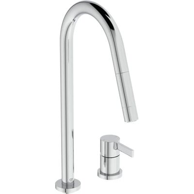 Ideal Standard Gusto Kitchen Faucet - 2 Hole, Chrome, 360° Swivel, Dual-Function Spray Ideal Standard Gusto Kitchen Faucet - 2 Hole, Chrome, 360° Swivel, Dual-Function Spray