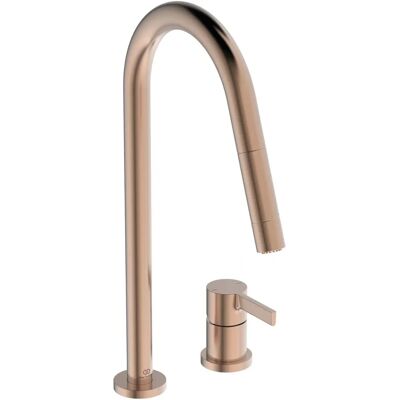 Grifo de cocina Ideal Standard Rosa Atardecer - 2 huecos, caño alto, rociador extraíble Grifo de cocina Ideal Standard Rosa Atardecer - 2 huecos, caño alto, rociador extraíble