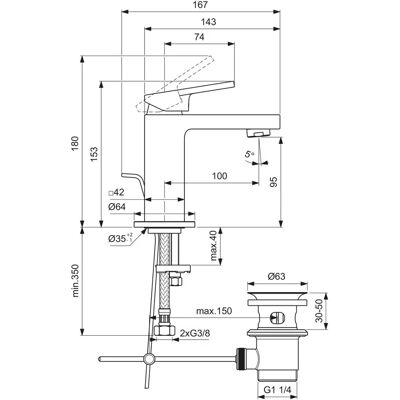 Ideal Standard - Piccolo - Ausladung 10 cm - Ablaufgarnitur - Waschtischarmatur Ideal Standard - Piccolo - Ausladung 10 cm - Ablaufgarnitur - Waschtischarmatur