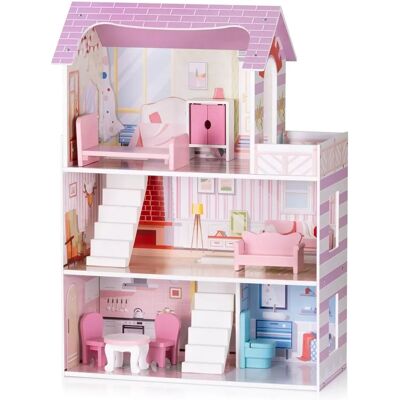Chipolino Rosa Puppenhaus mit 7 Teilen - Holzspielset Chipolino Rosa Puppenhaus mit 7 Teilen - Holzspielset