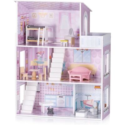 Chipolino Pink Holz-Puppenhaus - 12-teiliges Möbelsset, 3 Ebenen Chipolino Pink Holz-Puppenhaus - 12-teiliges Möbelsset, 3 Ebenen