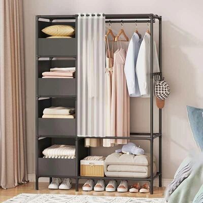 FREOSEN - Aufbewahrungsschrank für Schlafzimmer - 170x105x45 cm, Schwarz, 4 Stoffkörbe FREOSEN - Aufbewahrungsschrank für Schlafzimmer - 170x105x45 cm, Schwarz, 4 Stoffkörbe
