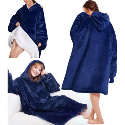 HARD-ER Niebieska Koc Bluza - Sweter z Kapturem HARD-ER Niebieska Koc Bluza - Sweter z Kapturem