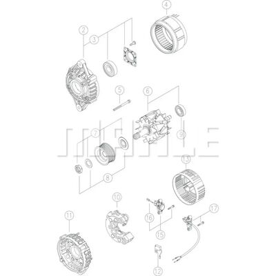 Générateur triphasé MAHLE MG 28 - 2 trous de fixation - 14V 150A Générateur triphasé MAHLE MG 28 - 2 trous de fixation - 14V 150A
