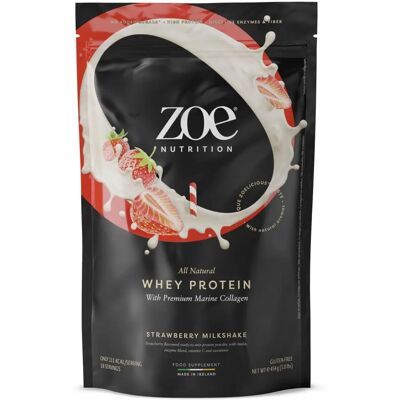 Proteina di Siero ZOE Nutrition con Collagene Marino Premium - Frullato alla Fragola - 454g Proteina di Siero ZOE Nutrition con Collagene Marino Premium - Frullato alla Fragola - 454g