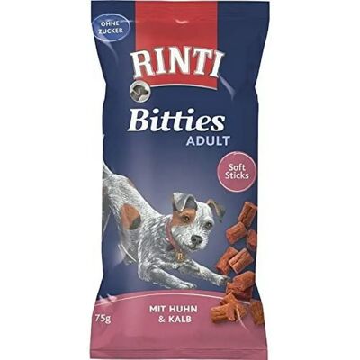 Collation pour chiens adultes RINTI - 75g Poulet & Veau - Bâtonnets tendres - Publicité Collation pour chiens adultes RINTI - 75g Poulet & Veau - Bâtonnets tendres - Publicité
