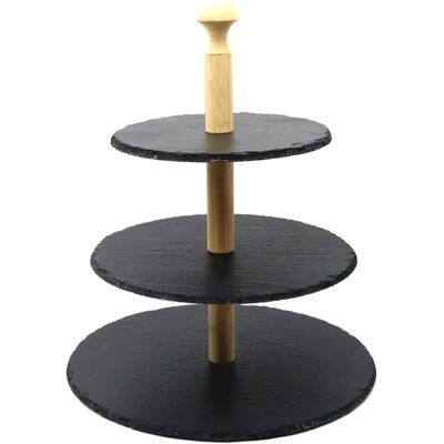 Kesper Etagere - 3-stöckig Schiefer- und Bambus-Display - Elegante Servierständer Kesper Etagere - 3-stöckig Schiefer- und Bambus-Display - Elegante Servierständer