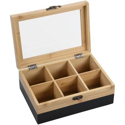 Teebox KESPER Aufbewahrungsbox mit 6 Fächern - Bambus, schwarz Teebox KESPER Aufbewahrungsbox mit 6 Fächern - Bambus, schwarz