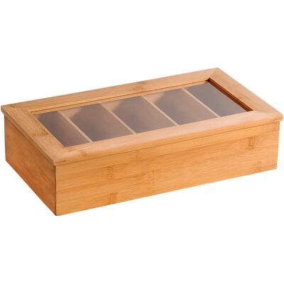 Caixa de chá de bambu Kesper - 5 compartimentos - 36cm - Armazenamento de chá Caixa de chá de bambu Kesper - 5 compartimentos - 36cm - Armazenamento de chá