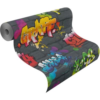 Rasch Black Graffiti Wallpaper - Wallpaper, Kids & Teens III - 10m x 0.535m Rasch Black Graffiti Wallpaper - Wallpaper, Kids & Teens III - 10m x 0.535m