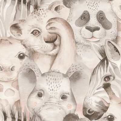 Rasch Animal Wallpaper - Watercolour Animal Face Pattern - 10m x 0.53m Rasch Animal Wallpaper - Watercolour Animal Face Pattern - 10m x 0.53m