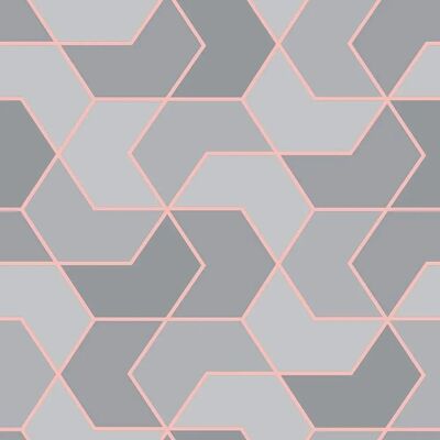 Rasch Grey/Rose Gold Hexagon Wallpaper - Geometric Pattern Rasch Grey/Rose Gold Hexagon Wallpaper - Geometric Pattern