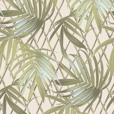 Rasch Green/Cream Heavyweight Vinyl Wallpaper - Tropical Palm Rasch Green/Cream Heavyweight Vinyl Wallpaper - Tropical Palm