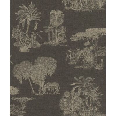 Papel pintado vinílico negro con animales exóticos - Rasch Lirico Papel pintado vinílico negro con animales exóticos - Rasch Lirico