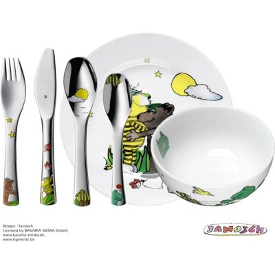 Conjunto de Louças e Talheres Infantiles Janosch - 6 Peças, Aço Inoxidável Conjunto de Louças e Talheres Infantiles Janosch - 6 Peças, Aço Inoxidável