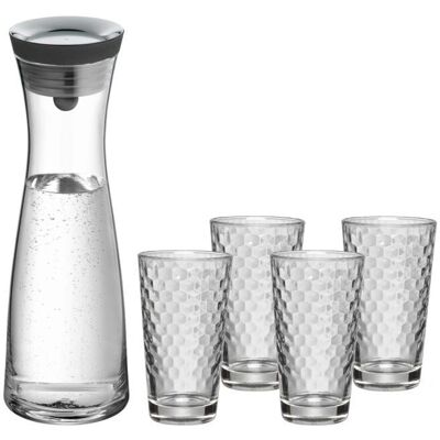 WMF Karaffe - Elegante 1L Glaswasserkaraffe mit Deckel & 4 Gläser WMF Karaffe - Elegante 1L Glaswasserkaraffe mit Deckel & 4 Gläser
