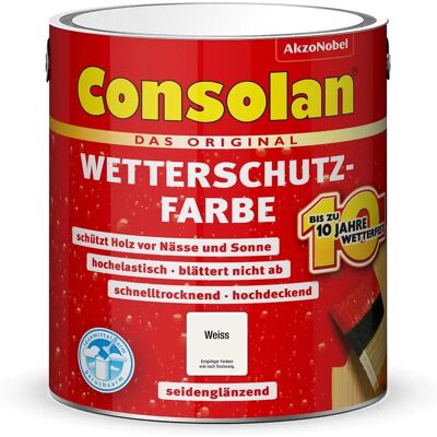 Consolan Wetterschutzfarbe Holz Weiss 2,5L Seidenglänzend Consolan Wetterschutzfarbe Holz Weiss 2,5L Seidenglänzend