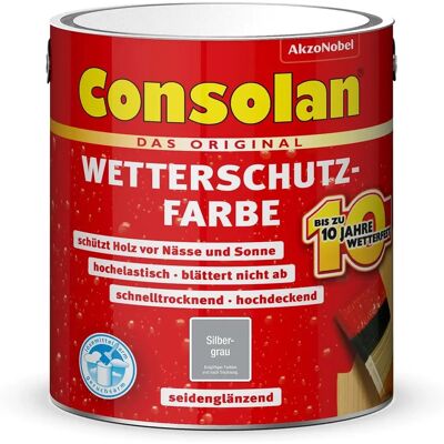 Akzonobel Consolan Wetterschutzfarbe Holz Silbergrau 2,5L - Wetterfeste Holzfarbe Akzonobel Consolan Wetterschutzfarbe Holz Silbergrau 2,5L - Wetterfeste Holzfarbe