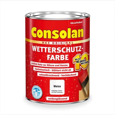 AkzoNobel Consolan Wetterschutzfarbe Holz Weiss 5L Seidenglänzend AkzoNobel Consolan Wetterschutzfarbe Holz Weiss 5L Seidenglänzend