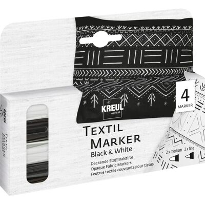 Marker tessili opachi KREUL, set da 4 - Bianco e nero Marker tessili opachi KREUL, set da 4 - Bianco e nero