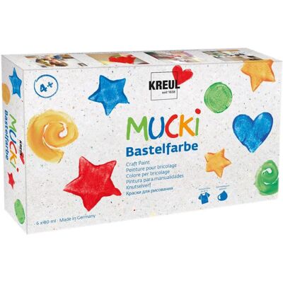 Kreul Mucki Bastelfarben - 6er Set, Wasserbasierte, Waschbar, 80ml Kreul Mucki Bastelfarben - 6er Set, Wasserbasierte, Waschbar, 80ml