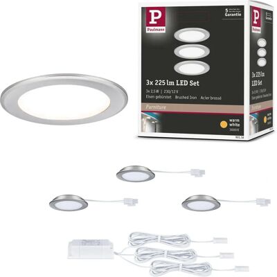 Paulmann LED Möbeleinbauleuchten Set - Edelstahl gebürstet - 3er Paulmann LED Möbeleinbauleuchten Set - Edelstahl gebürstet - 3er