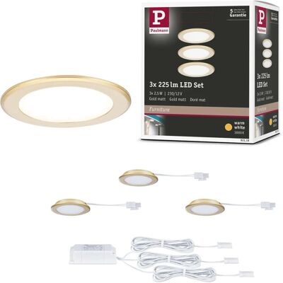 Paulmann LED meubel inbouwset - 3 stuks, goud Paulmann LED meubel inbouwset - 3 stuks, goud