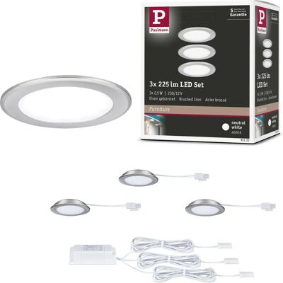 Paulmann LED Möbeleinbauleuchten - Set 3 rund 65mm, 3x2,5W, 4000K, Eisen gebürstet Paulmann LED Möbeleinbauleuchten - Set 3 rund 65mm, 3x2,5W, 4000K, Eisen gebürstet