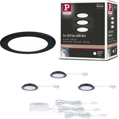Paulmann LED Möbeleinbauleuchten - 3er Set, rund 65mm, 4000K, 2,5W, Schwarz Paulmann LED Möbeleinbauleuchten - 3er Set, rund 65mm, 4000K, 2,5W, Schwarz